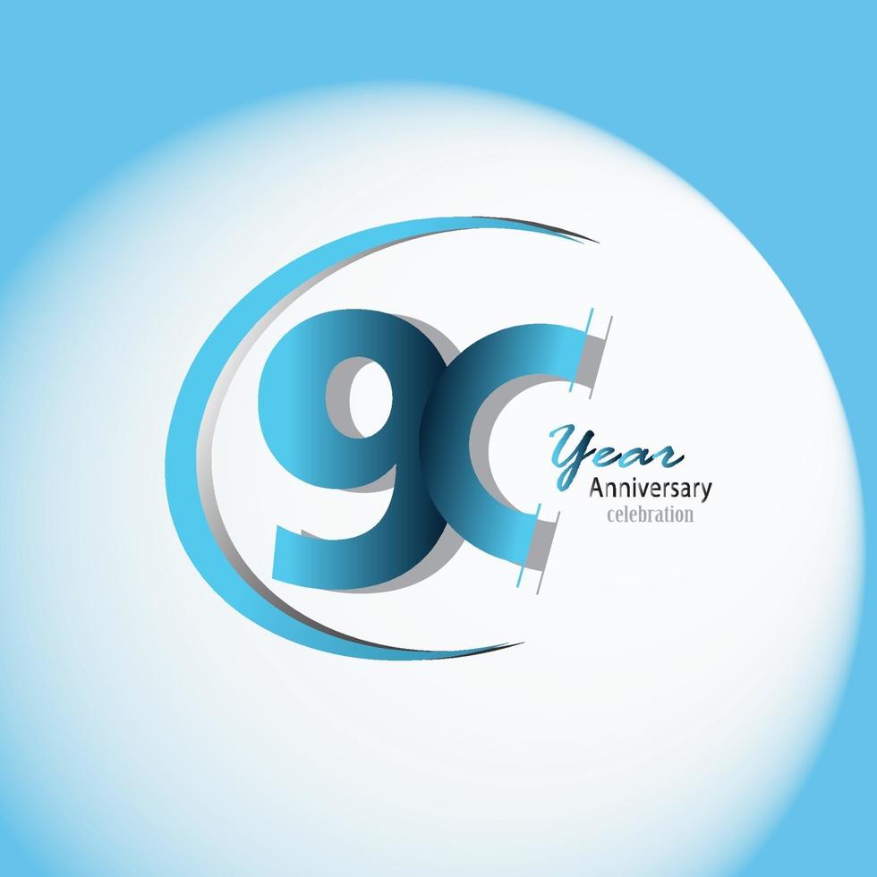90 jaar jubileum logo vector sjabloon ontwerp illustratie blauw en wit
