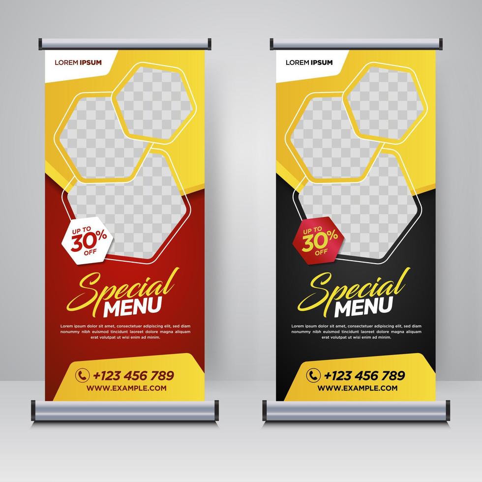 eten en restaurant roll-up banner ontwerpsjabloon vector