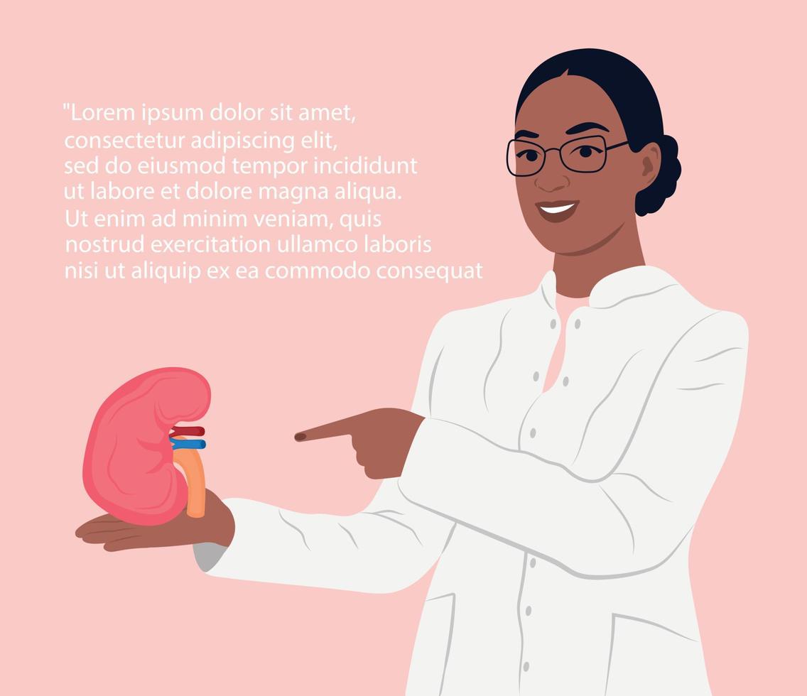 Afro-Amerikaans nefroloog, wetenschapper onderzoeken glomerulonefritis, pyelonefritis, urolithiase, polycystisch nier ziekte, nier mislukking. digitaal behandeling van nier mislukking. vector