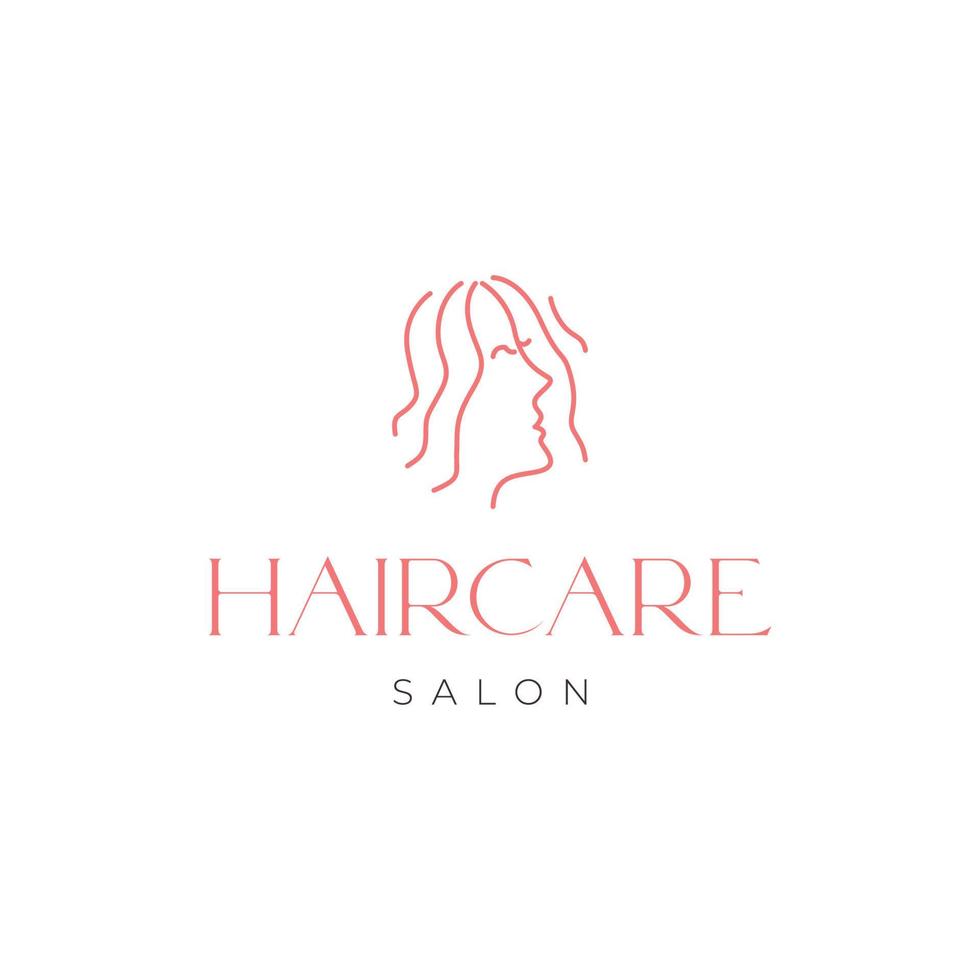 salon haar- zorg behandeling Dames lang haar- schoonheid gezicht vrouwelijk minimalistische logo ontwerp vector