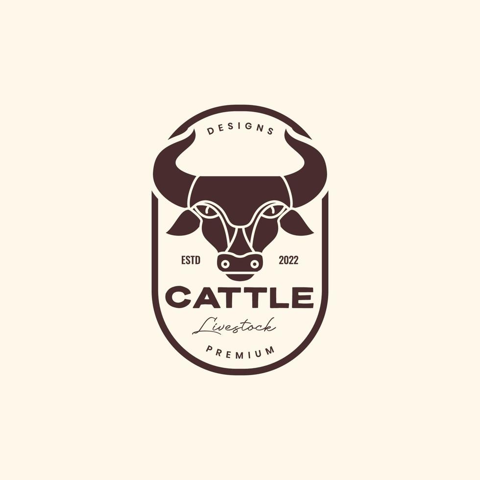 dier hoofd gehoornd stier koe vee vee retro wijnoogst insigne logo ontwerp vector