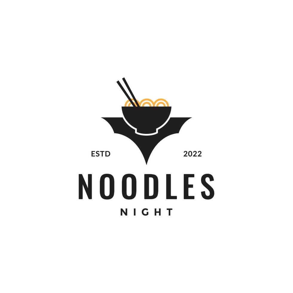 kom noedels straat voedsel nacht smaak vleermuizen nachtelijk logo ontwerp icoon vector illustratie