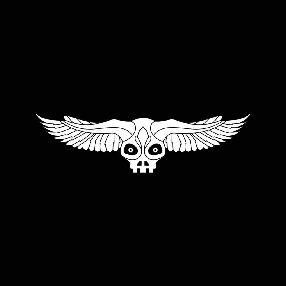 schedel gehoornd hoofd Vleugels wit schedel hersenpan logo ontwerp vector