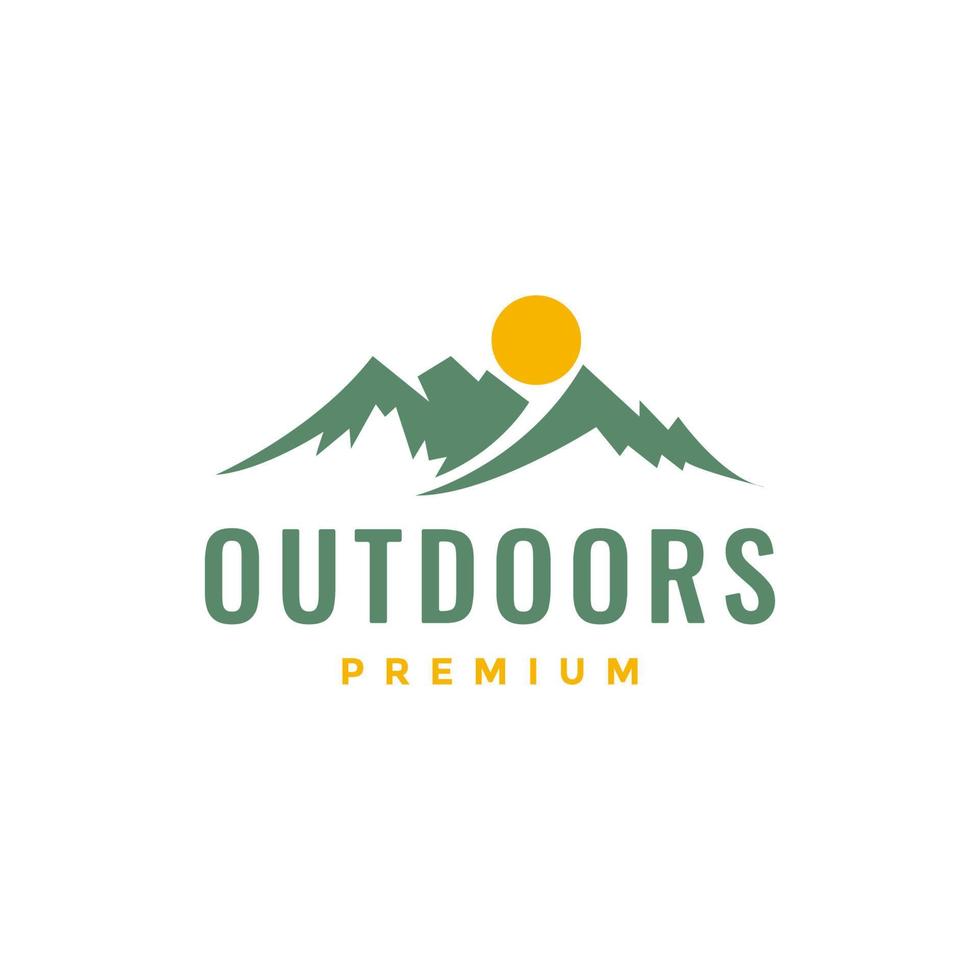 berg top hoog heuvel Woud groen zonsondergang middag buitenshuis hipster logo ontwerp vector icoon illustratie