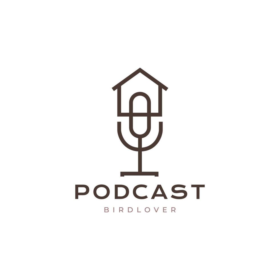 vogel kooi zingen microfoon podcast pratend wedstrijd logo ontwerp vector icoon illustratie