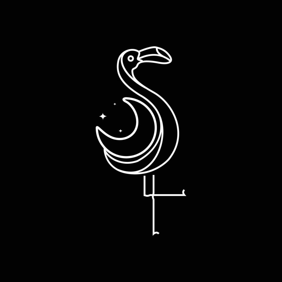 dier vogel flamingo meer nacht halve maan lijn kunst minimalistische modern logo ontwerp vector