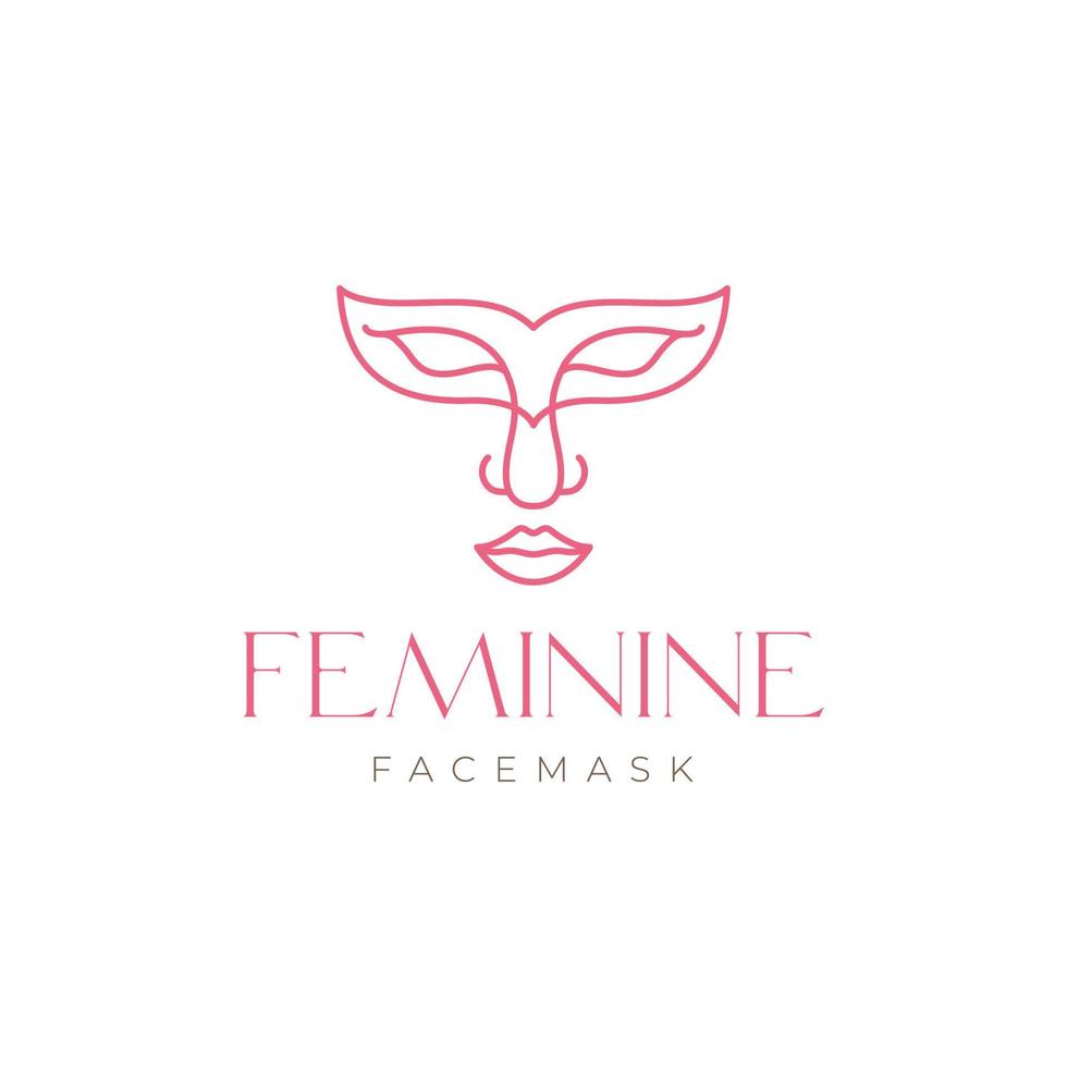mooi Dames festival masker gezicht lijnen kunst minimalistische logo ontwerp vector icoon illustratie