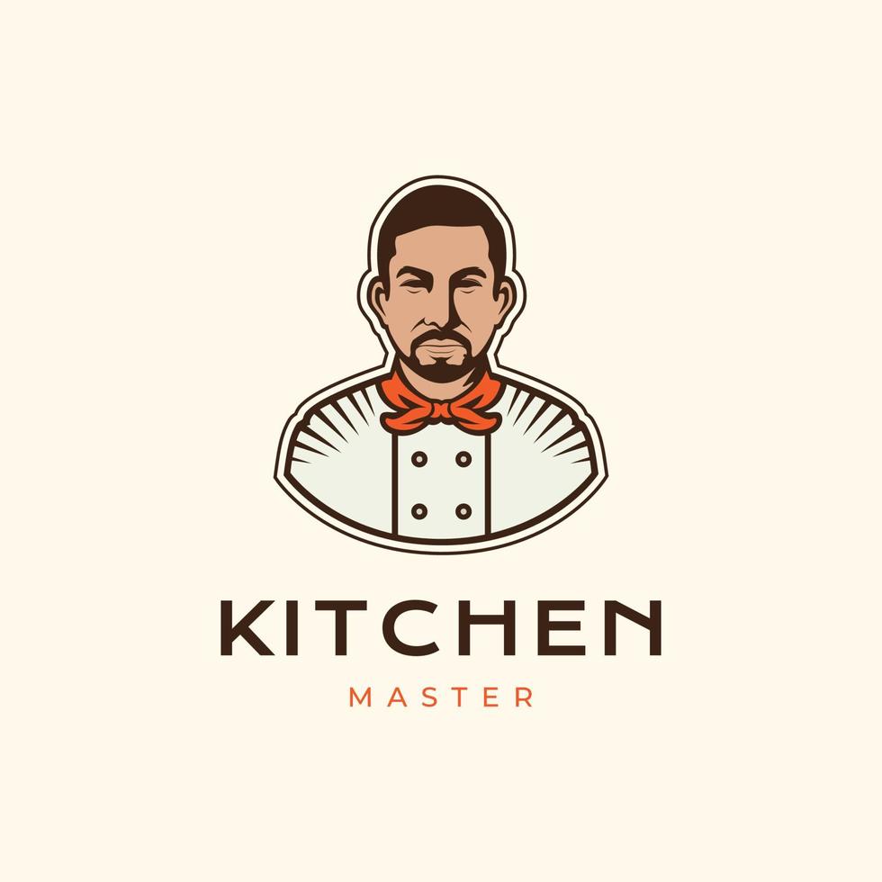 oud Mens chef meester snor Koken voedsel keuken mascotte sticker gemakkelijk logo ontwerp vector