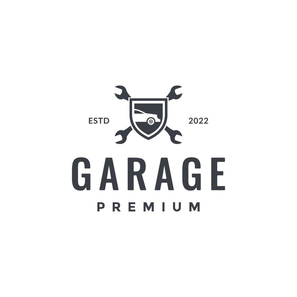 vervoer automotive auto Diensten garage schild bewaker moersleutel hipster logo ontwerp vector