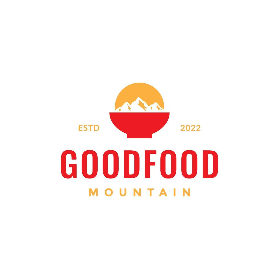 kom warm voedsel noodle soep berg verkoudheid zonsondergang logo ontwerp vector icoon illustratie