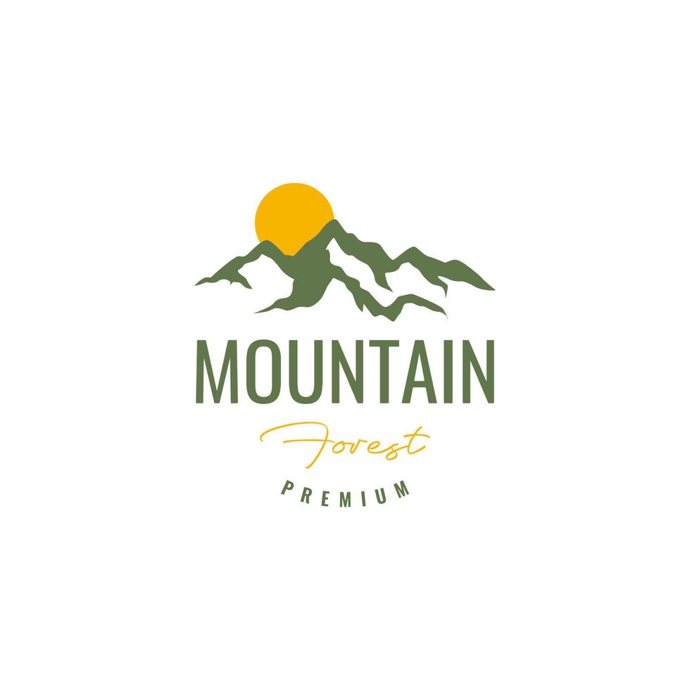 berg hoog heuvel top natuur panoramisch zonsondergang Woud hipster gekleurde logo ontwerp vector icoon