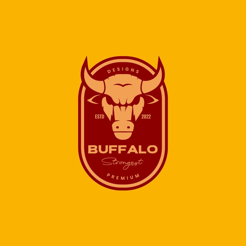 sterk hoofd gehoornd buffel vee boerderij vee vlees geïsoleerd insigne wijnoogst logo ontwerp vector icoon illustratie