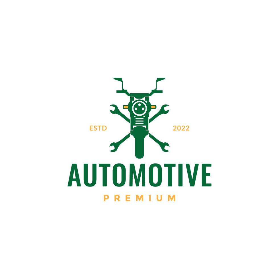 automotive motorfiets met kruis moersleutel gereedschap kleurrijk logo ontwerp vector icoon illustratie