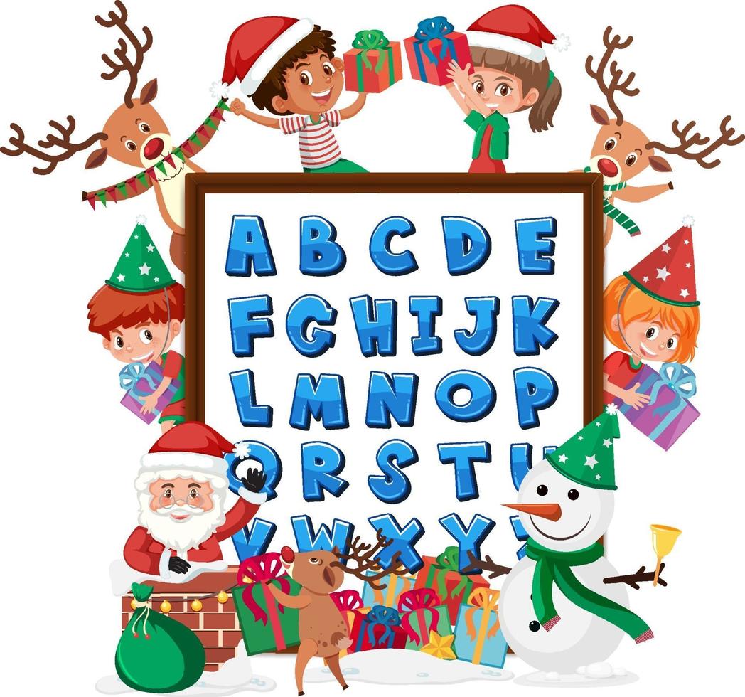 az alfabet bord met veel kinderen in kerstthema vector