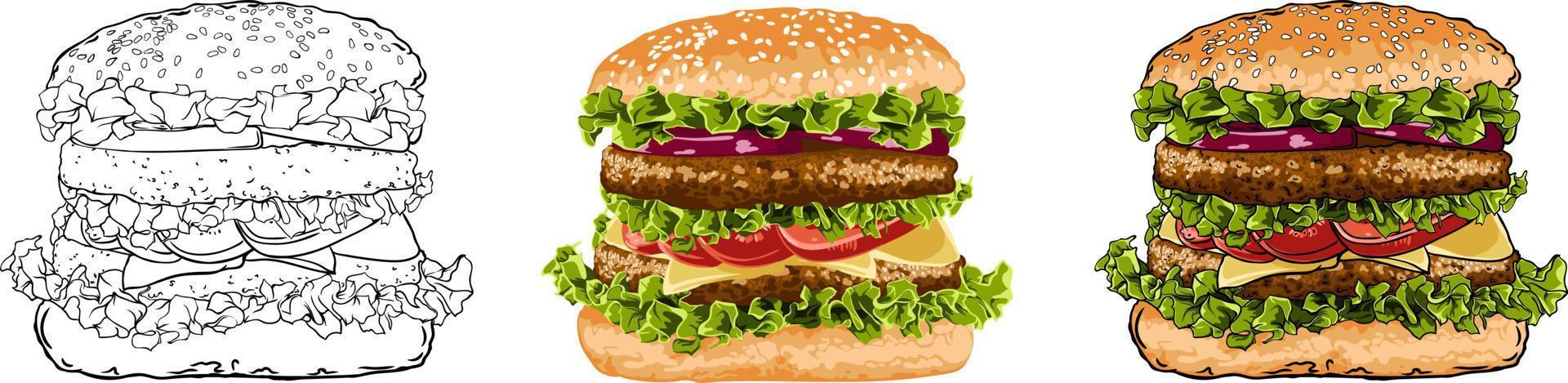 reeks van dubbele kotelet hamburgers geïsoleerd Aan transparant achtergrond vector