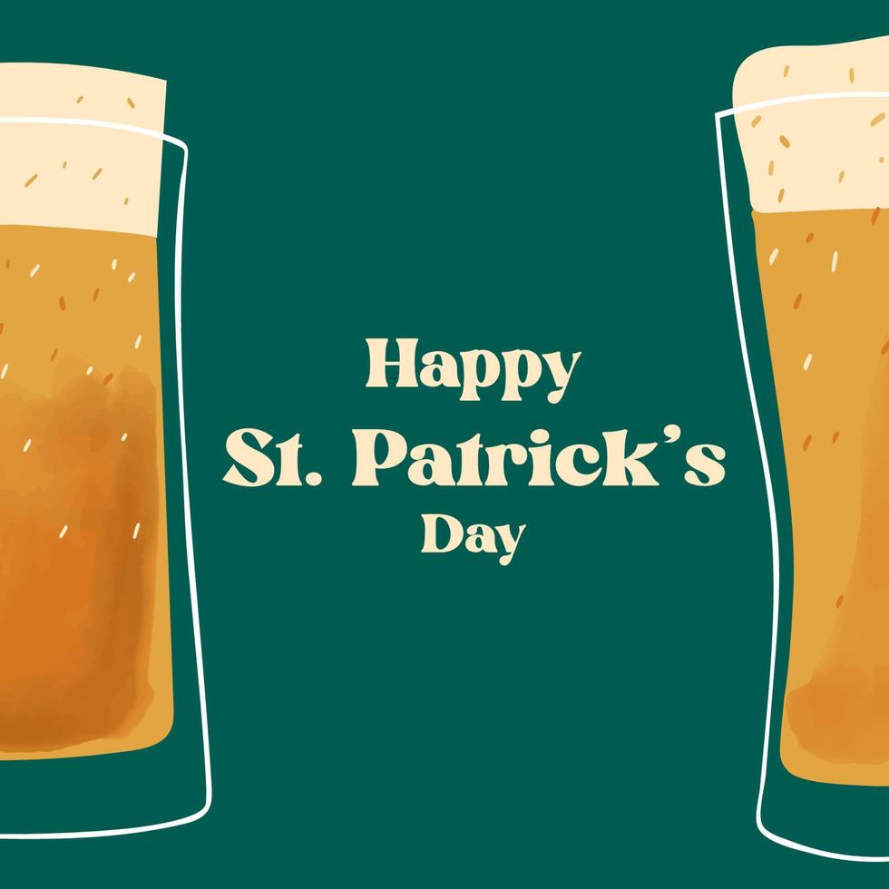 gelukkig Sint Patrick s dag tekst Aan gestileerde mok van bier illustratie Aan groen achtergrond vector