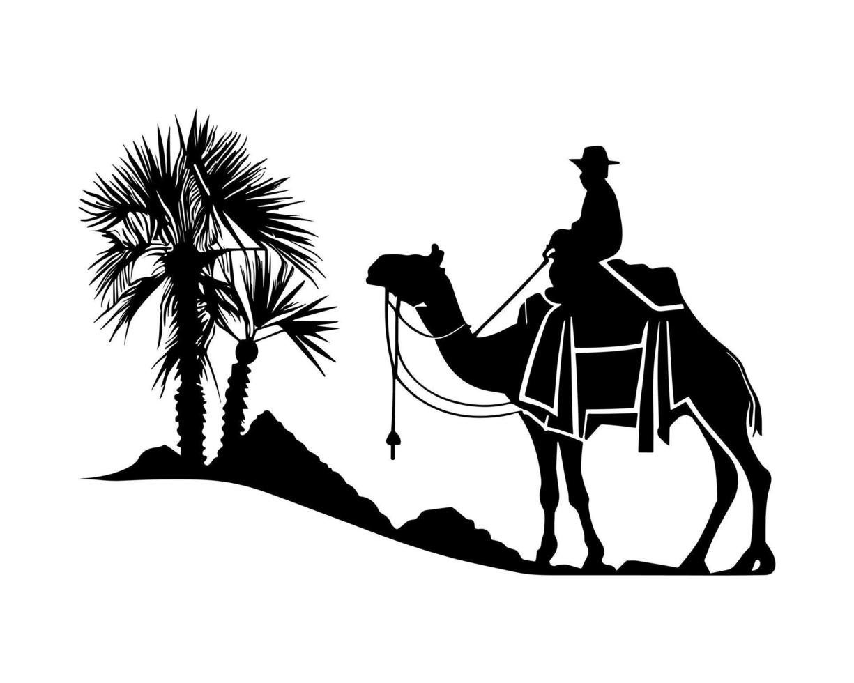 kameel rijder silhouet zwart logo dieren silhouetten pictogrammen kameel ruiters woestijn palm silhouet vector illustratie