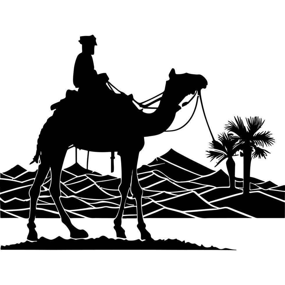 kameel rijder silhouet zwart logo dieren silhouetten pictogrammen kameel ruiters woestijn palm silhouet vector illustratie