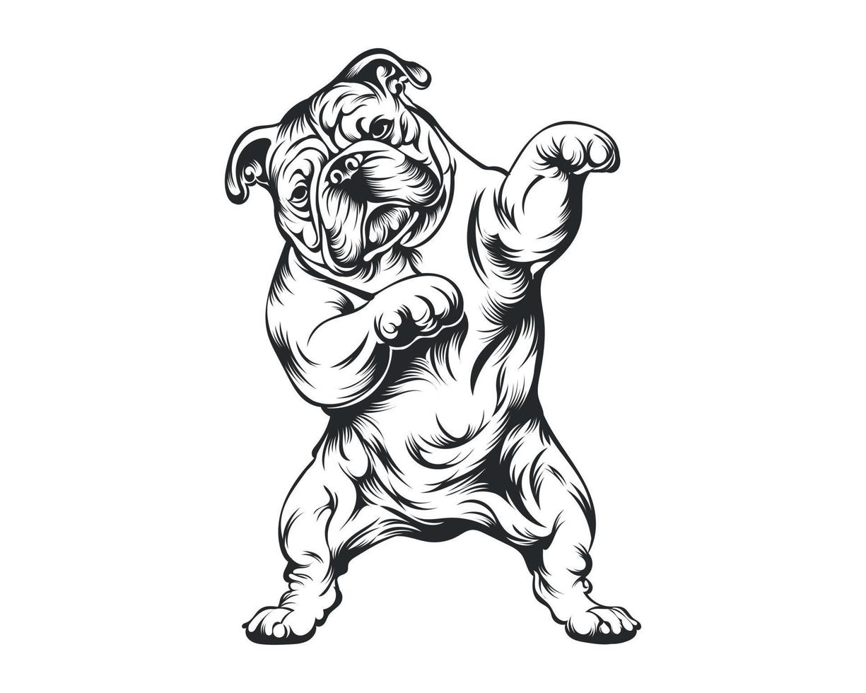 zwart en wit deppen bulldog vector illustratie