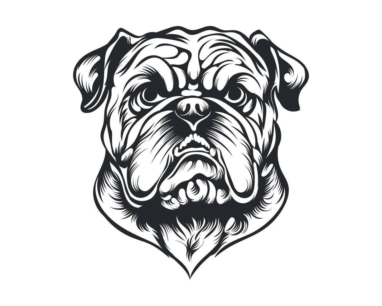 zwart en wit bulldog vector illustratie, boos gezicht stier hond vector
