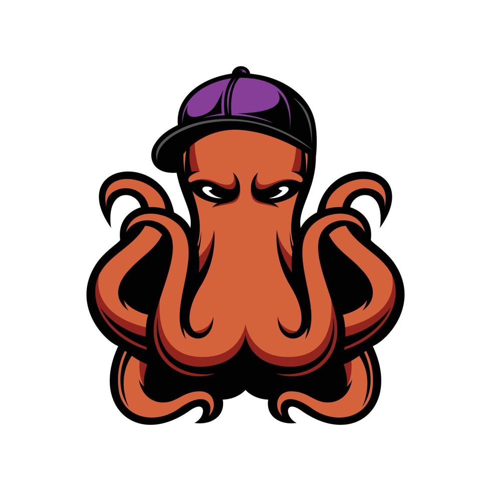 Octopus hoed mascotte logo ontwerp vector