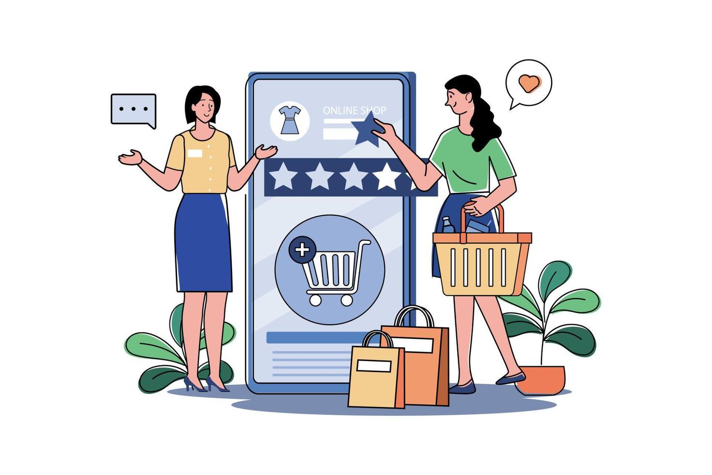 Dames geven online terugkoppeling voor online winkel vector