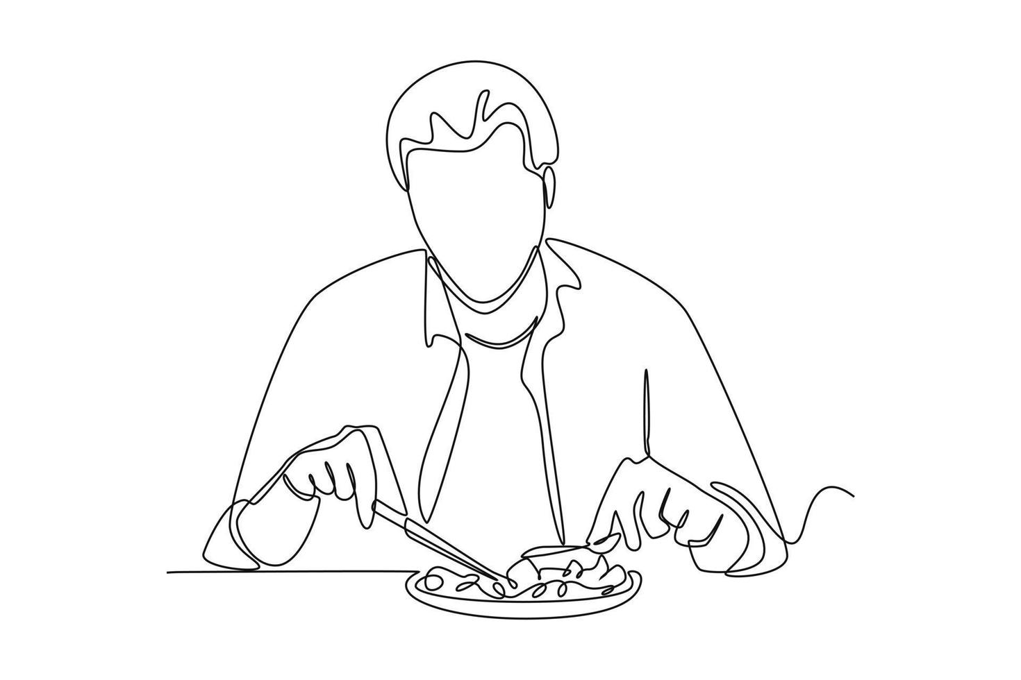 single een lijn tekening zakenman aan het eten gezond lunch. gezondheidszorg Bij kantoor concept. doorlopend lijn trek ontwerp grafisch vector illustratie.