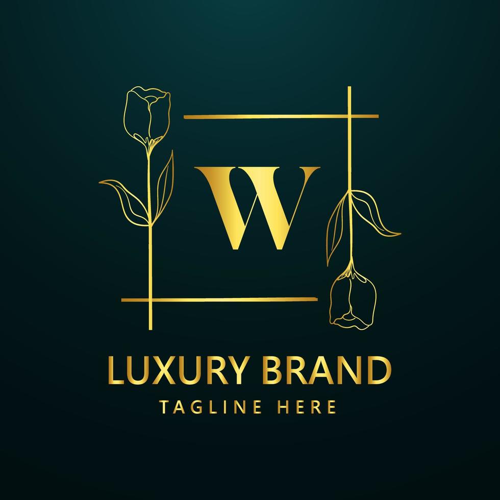 premie brief w logo icoon ontwerp. luxe sieraden kader edelsteen rand logo. schoonheid, mode, spa icoon, bloemen logo ontwerp vector