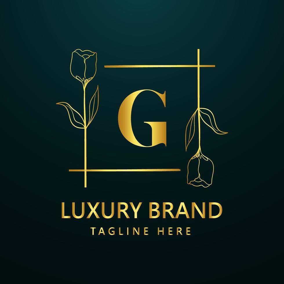 premie brief g logo icoon ontwerp. luxe sieraden kader edelsteen rand logo. schoonheid, mode, spa icoon, bloemen logo ontwerp vector