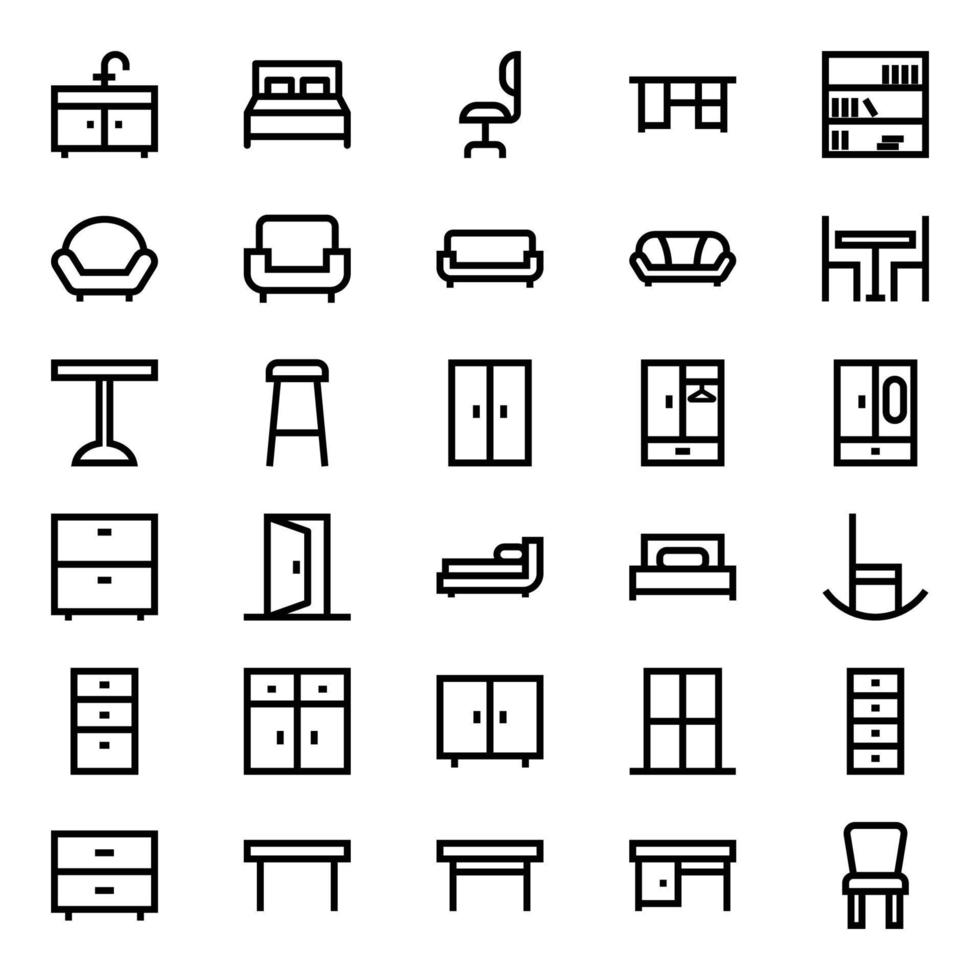schets pictogrammen voor meubilair. vector