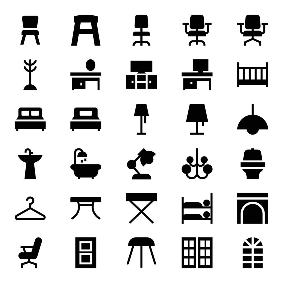 glyph pictogrammen voor meubilair. vector
