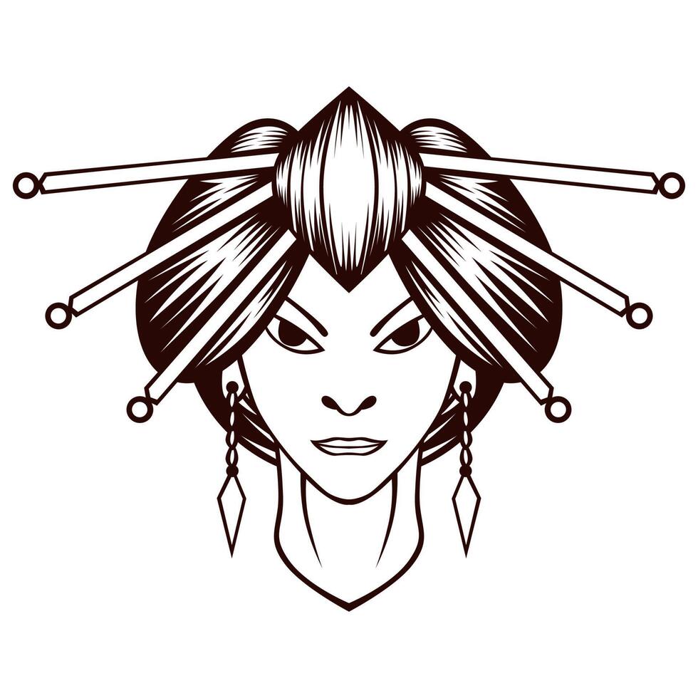 geisha logo. zwart en wit geisha mascotte logo vector mascotte sjabloon