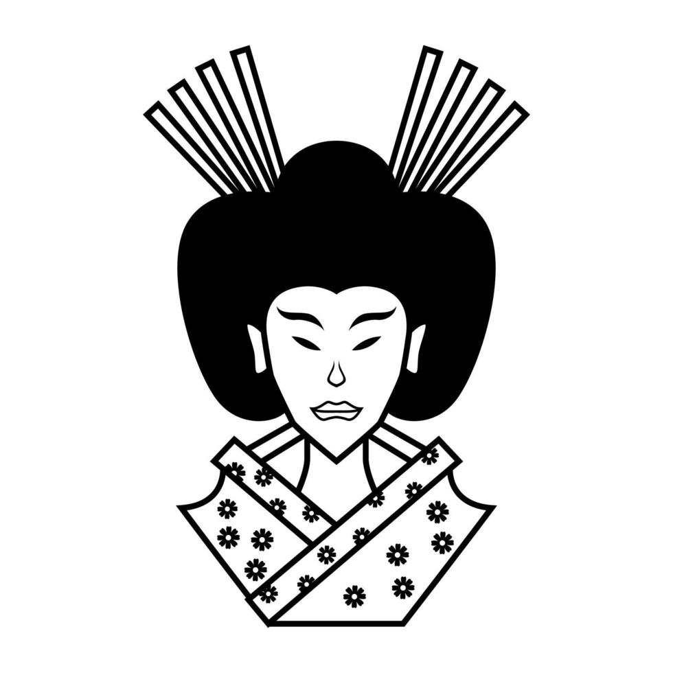 geisha dame vector zwart en wit logo ontwerp mascotte sjabloon