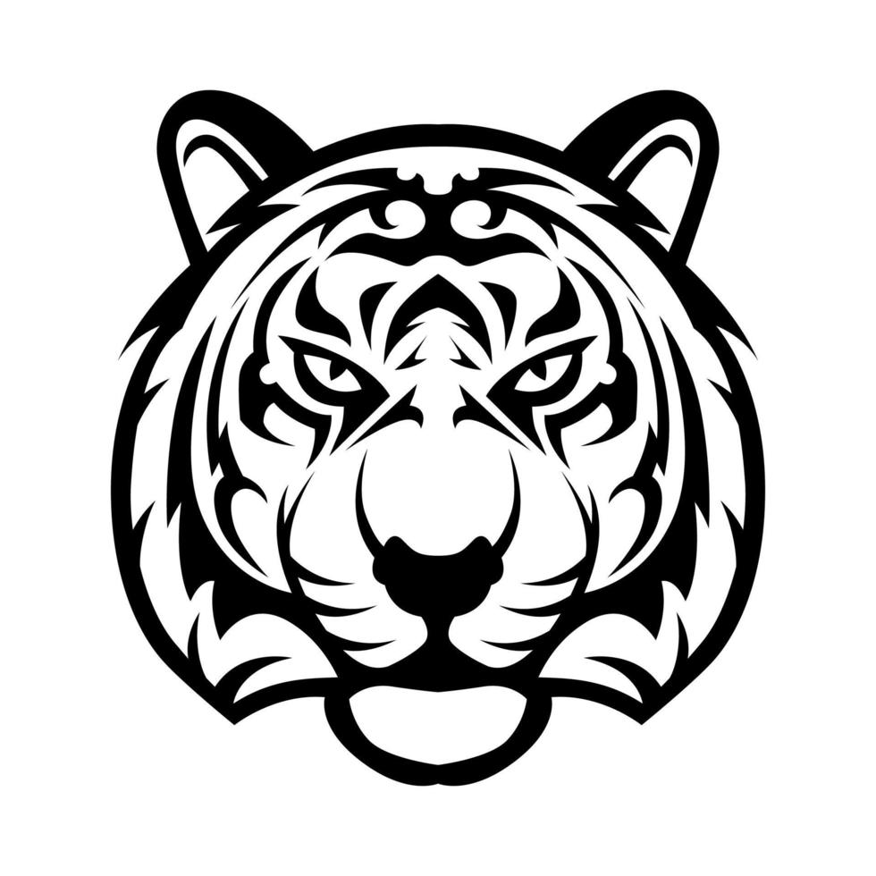 boos tijger hoofd vector logo ontwerp illustratie in zwart en wit