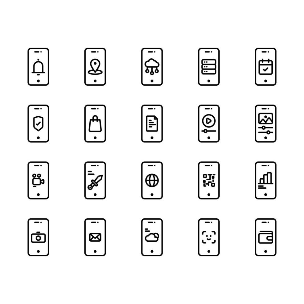 smartphone technologie icoon set. smartphone technologie schets pictogrammen. vector illustratie