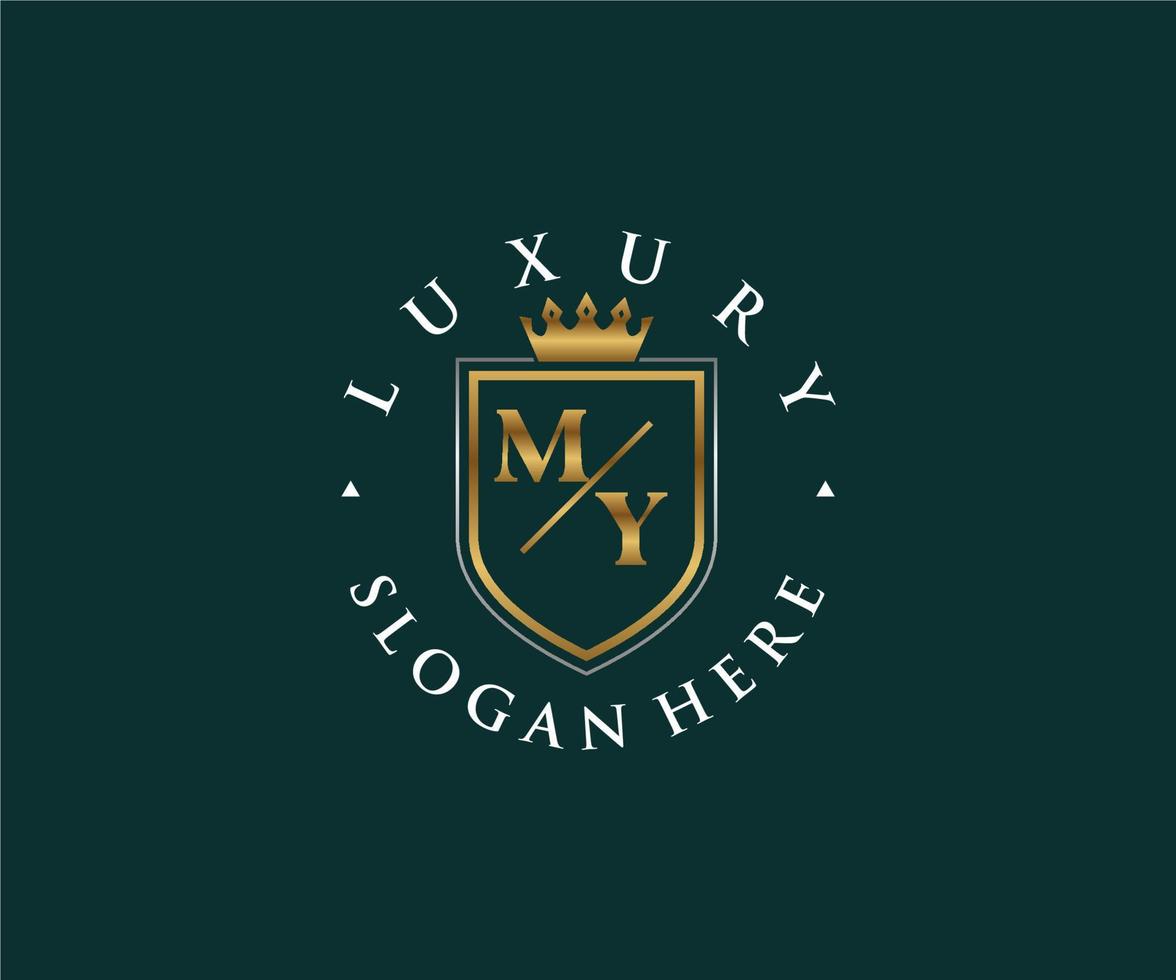 eerste mijn brief Koninklijk luxe logo sjabloon in vector kunst voor restaurant, royalty, boetiek, cafe, hotel, heraldisch, sieraden, mode en andere vector illustratie.