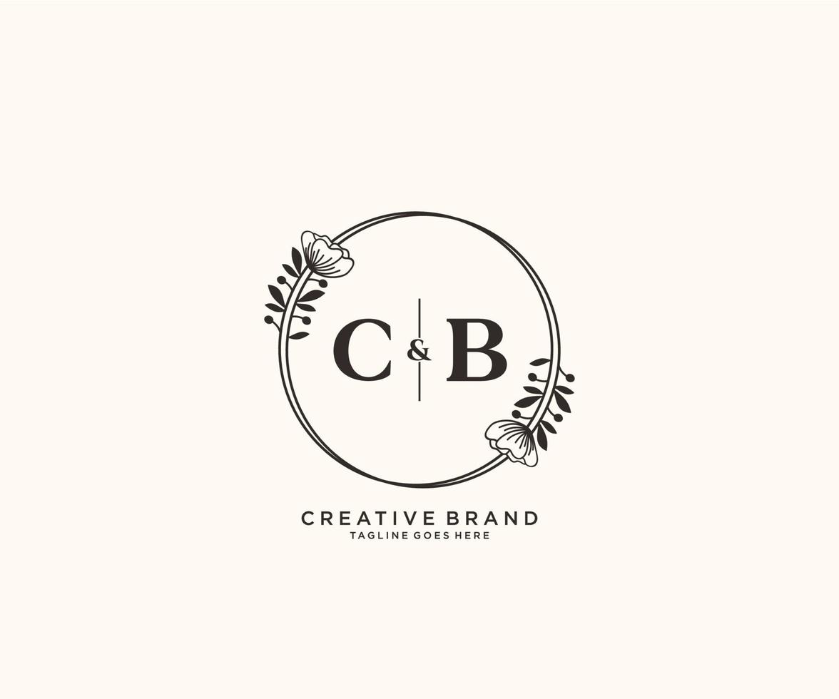 eerste cb brieven hand- getrokken vrouwelijk en bloemen botanisch logo geschikt voor spa salon huid haar- schoonheid winkel en kunstmatig bedrijf. vector