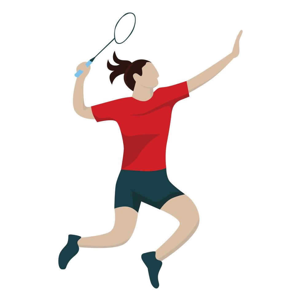 een vrouw badminton speler aan het doen een jumping breken. sport illustratie. vector