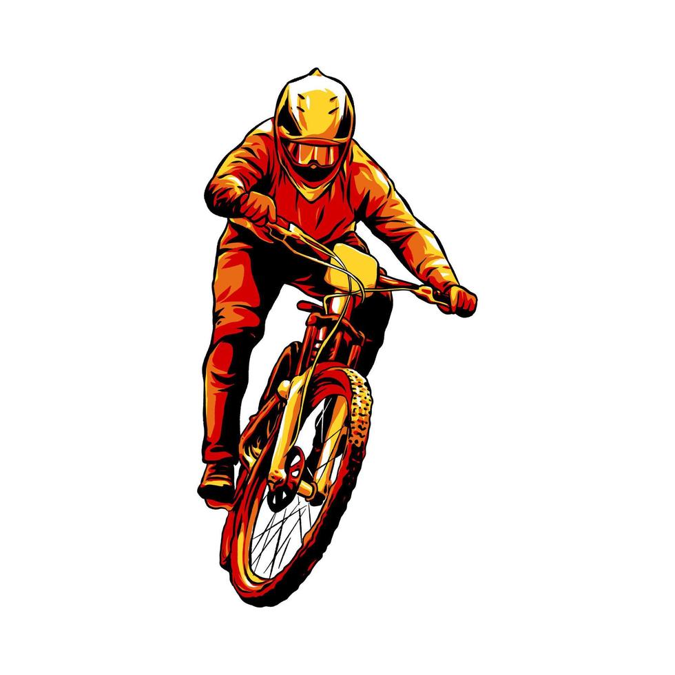 bmx fiets racer, bergafwaarts, fietser. monochroom kleur. extreem sport concept, voertuig. geschikt voor t-shirt ontwerp, afdrukken, sticker, enz. hand- getrokken illustratie. vector