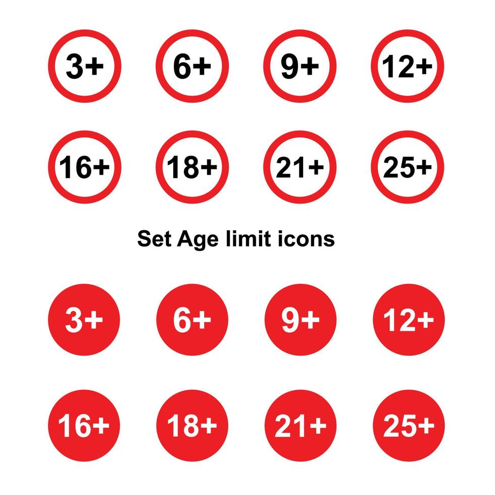 reeks van leeftijd beperkingen tekens. leeftijd begrenzing pictogrammen. vector
