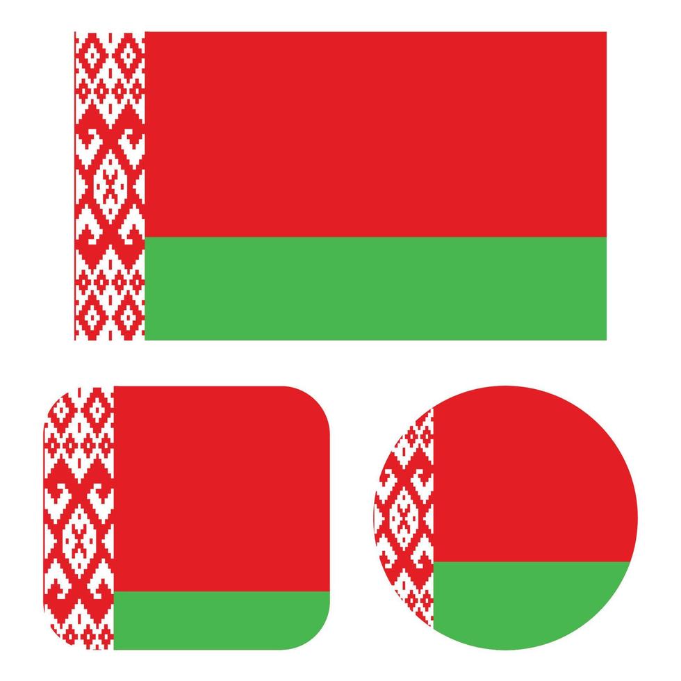 Wit-Rusland vlag in rechthoek plein en cirkel vector