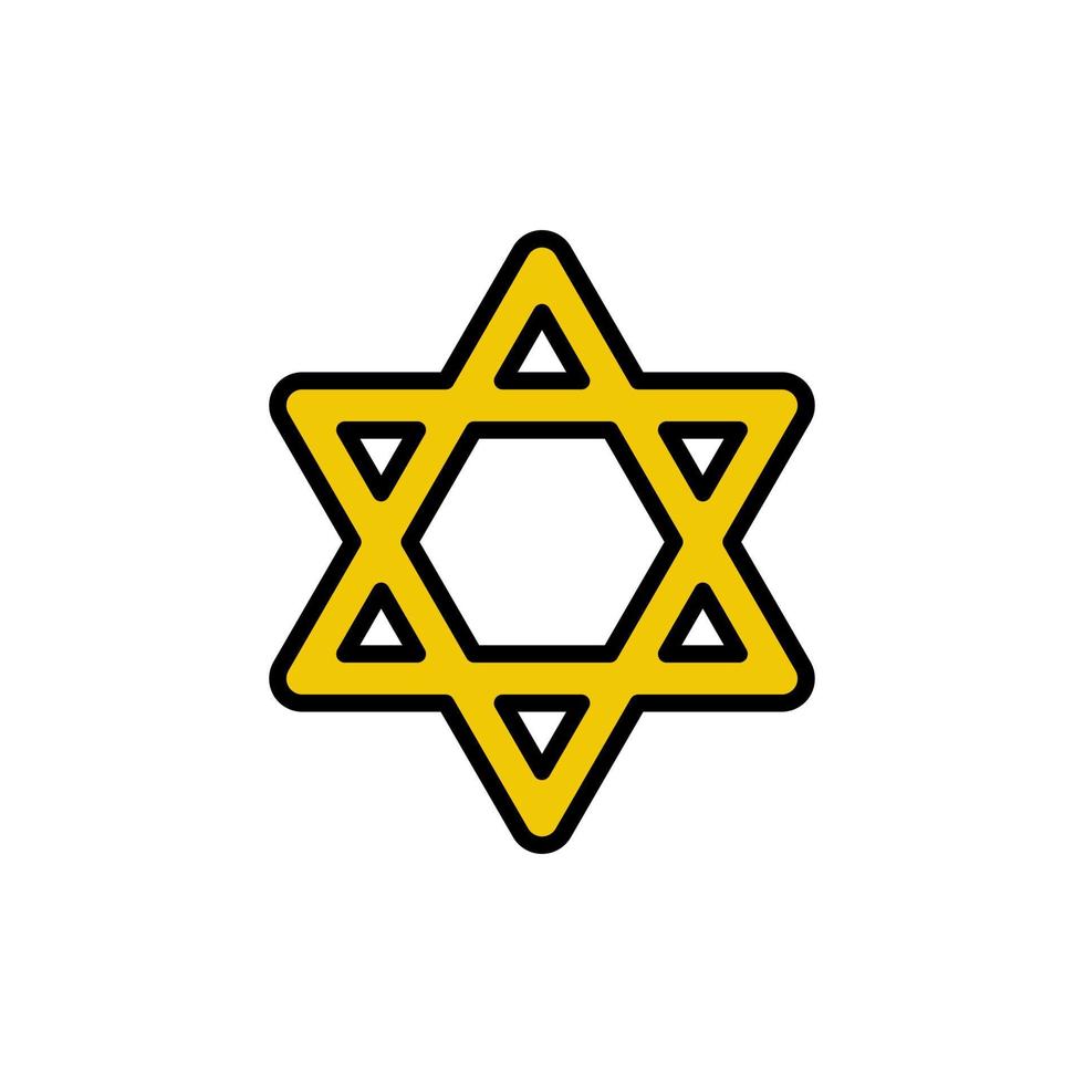 Purim ster van david sjabloon. traditioneel Joods symbool in geel kleur. schets icoon geïsoleerd Aan wit achtergrond. hand- getrokken tekening vector illustratie.