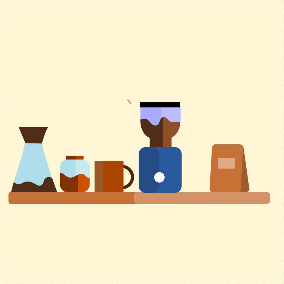 uitrusting voor maken koffie. koffie hulpmiddel. koffie maker. barista gereedschap vector