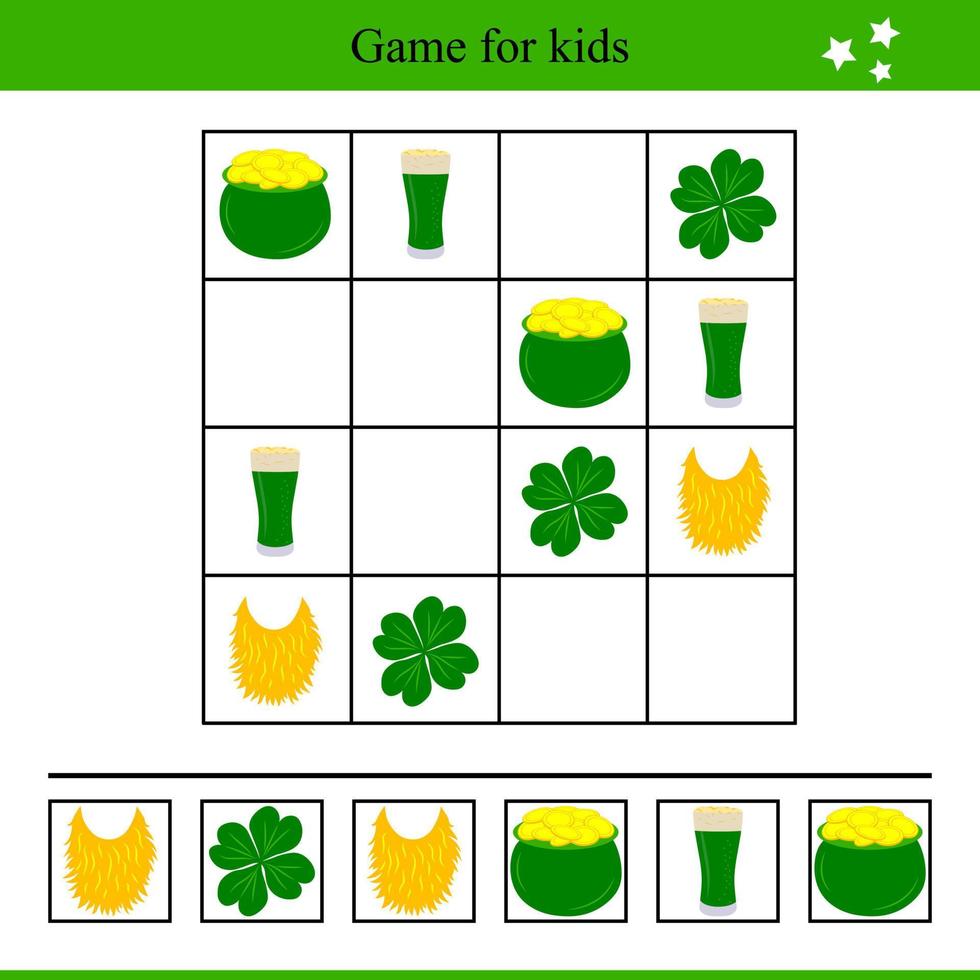 leerzaam spel voor kinderen met st. Patrick dag elementen vector