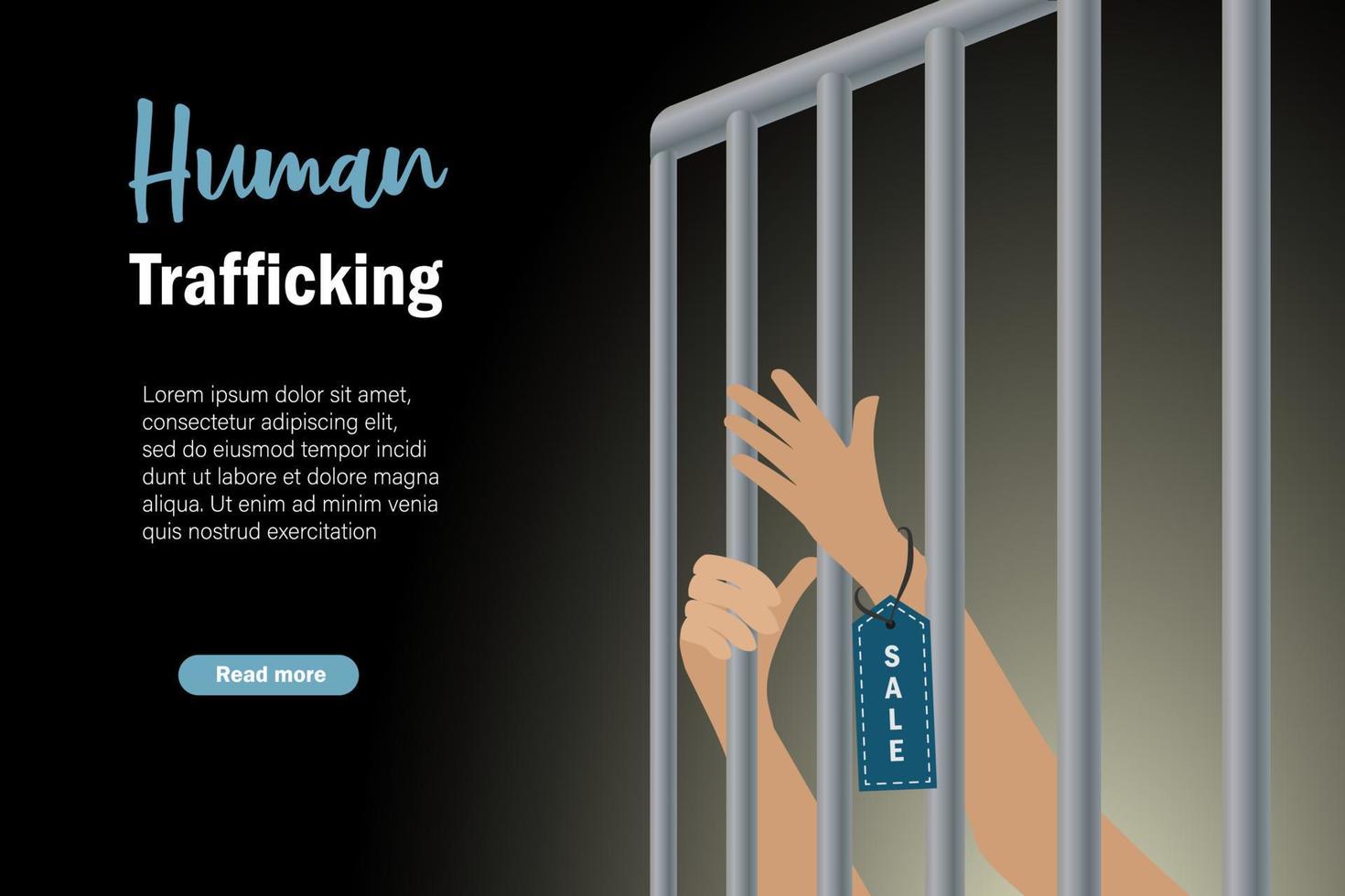 menselijk mensenhandel en menselijk rechten concept. handen met uitverkoop etiket label gevangenisstraf in gevangenis bars vragen hopeloos voor helpen. vector