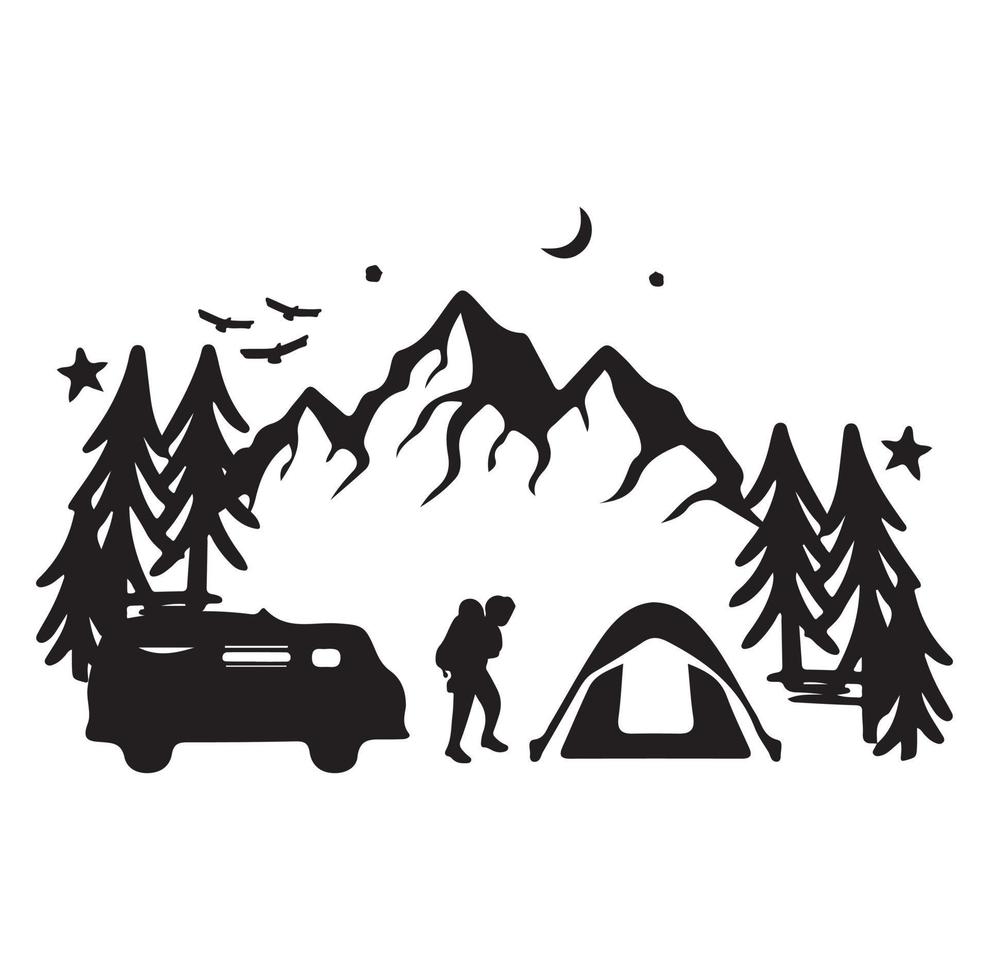 vector camping en wandelen vectro etiketten emblemen en badges