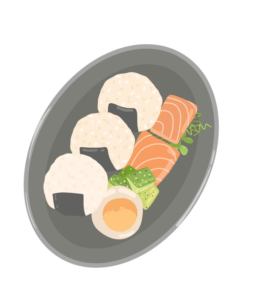 Japans voedsel. rijst- en rood vis. sashimi vector