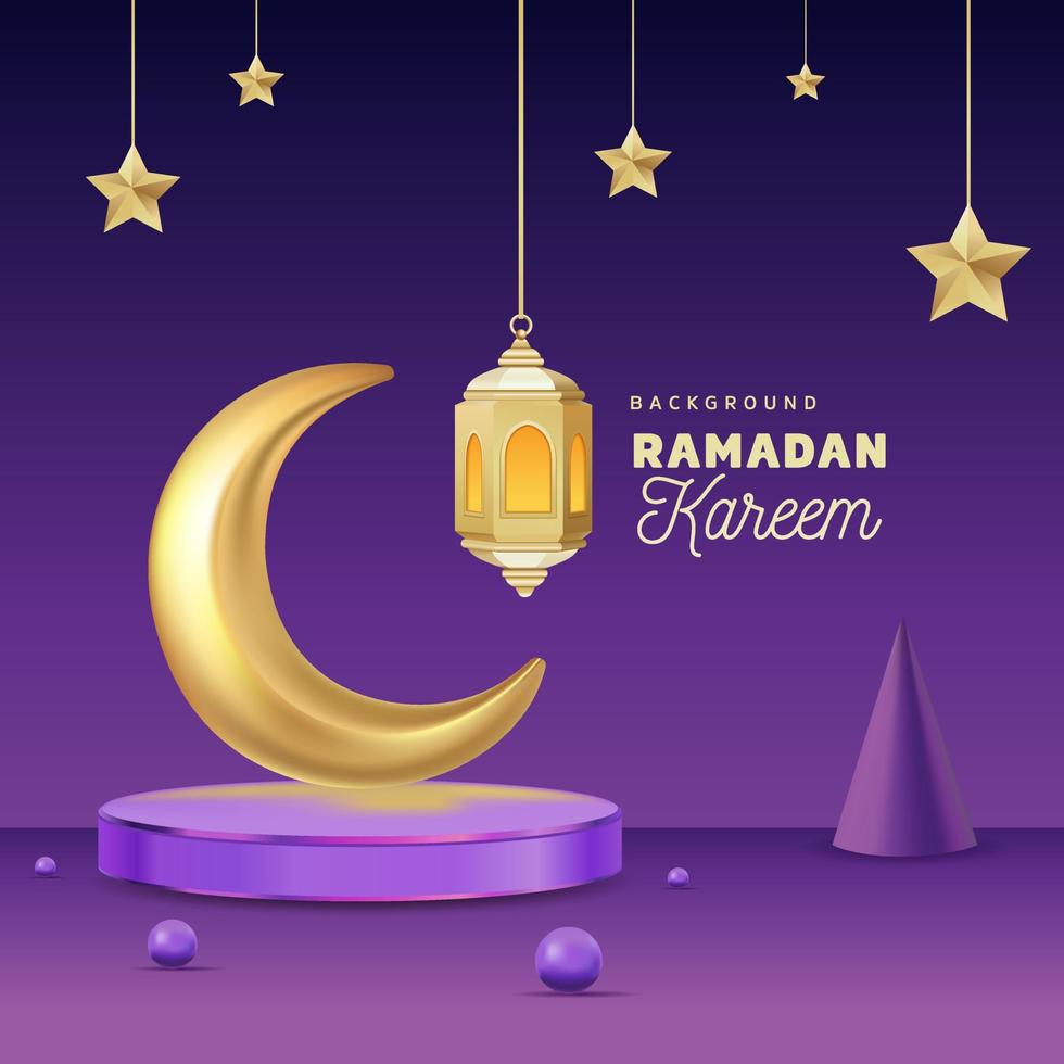 Ramadan banier achtergrond ontwerp goud halve maan maan met goud lantaarn Aan een podium stadium vector