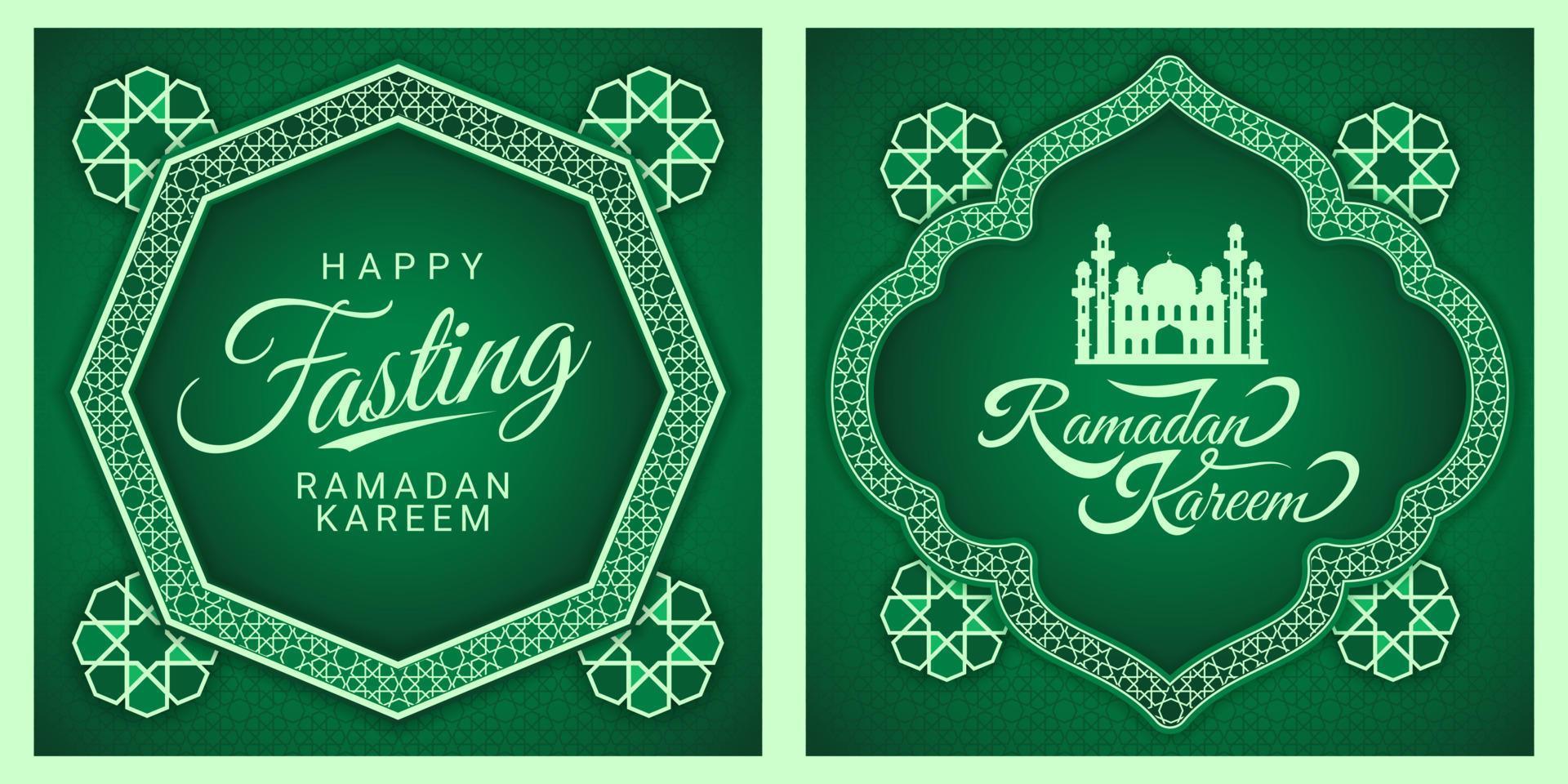 Islamitisch achtergrond voor Ramadan kareem en eid mubarak 2023. gouden en groente, met lantaarn, Islamitisch ornament patroon vector, gelukkig vastend vector