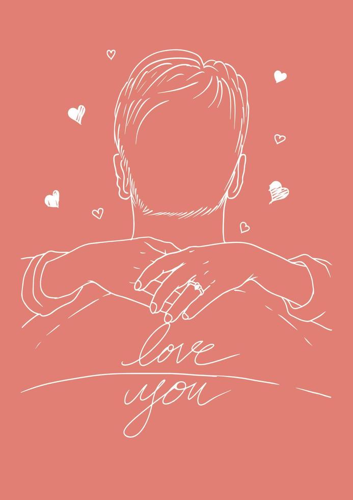 lijn kunst liefde illustratie Dames knuffel een Mens van achter vector